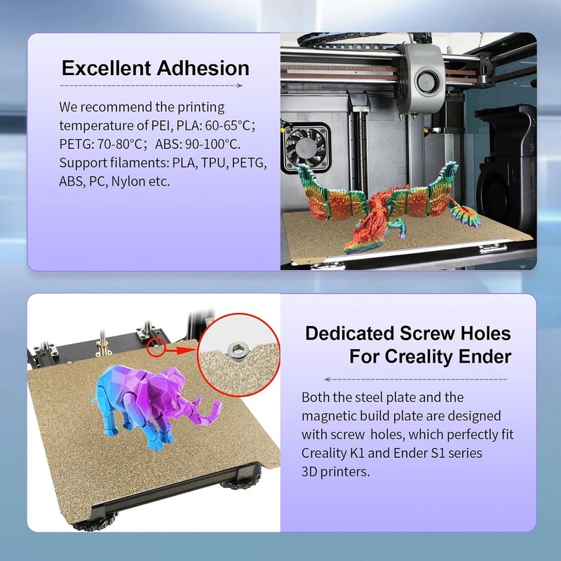 IdeaFormer-3D لوحة PEI ذات وجهين مع نسيج 235x235، لوحة بناء مغناطيسية مرنة PEI لطباعات Creality K1/K1 SE/K1C/Ender 3 S1/Ender 3 S1 Pro/Ender 5 S1/Ender 3 V3 SE/KE/Ender 3 V2/Neo - Image 5